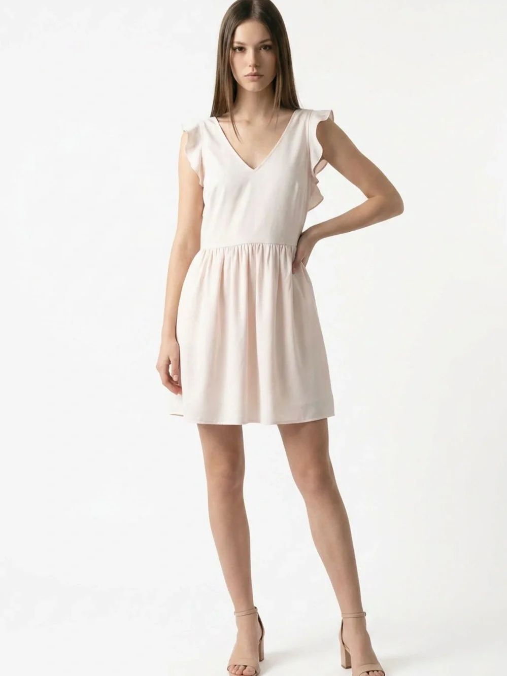 FRNCH PARIS | Cream Ivory V-Neck Ruffle Sleeve Dress Women’s Size Large